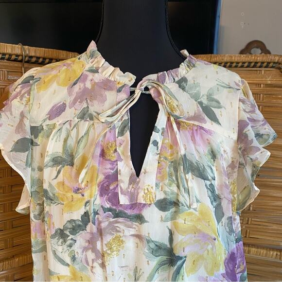 MSK Yellow Pink Ruffled Tie Front Sundress petite 14 wedding guest cottagecore - Picture 6 of 9